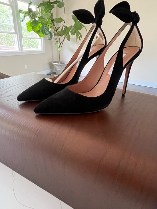 Aquazzura Shoes - Aquazzura Black Suede Pointed-Toe Bow-Tie Stiletto Pumps